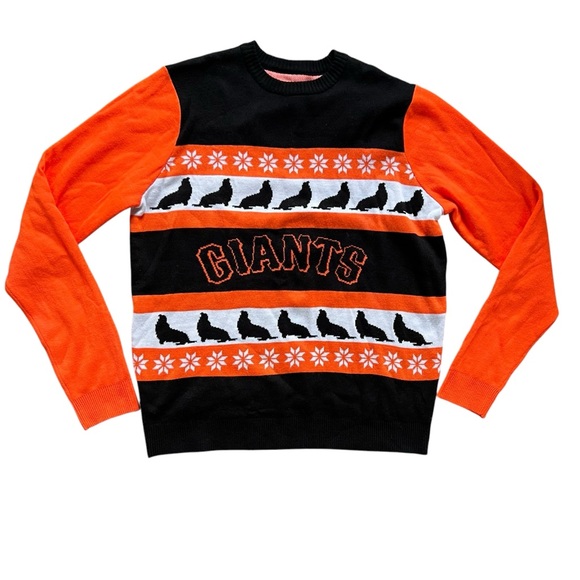 Giants Seals Orange White Black Fair Isle Sweater Men's size Large - Picture 2 of 5